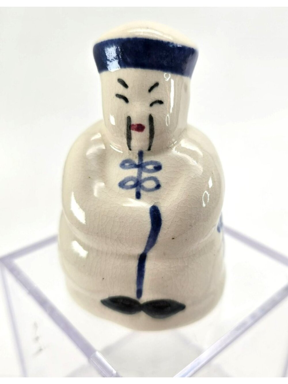 Vintage Chinese Bell Ceramic Man Figurine 3.25" Crazed je224